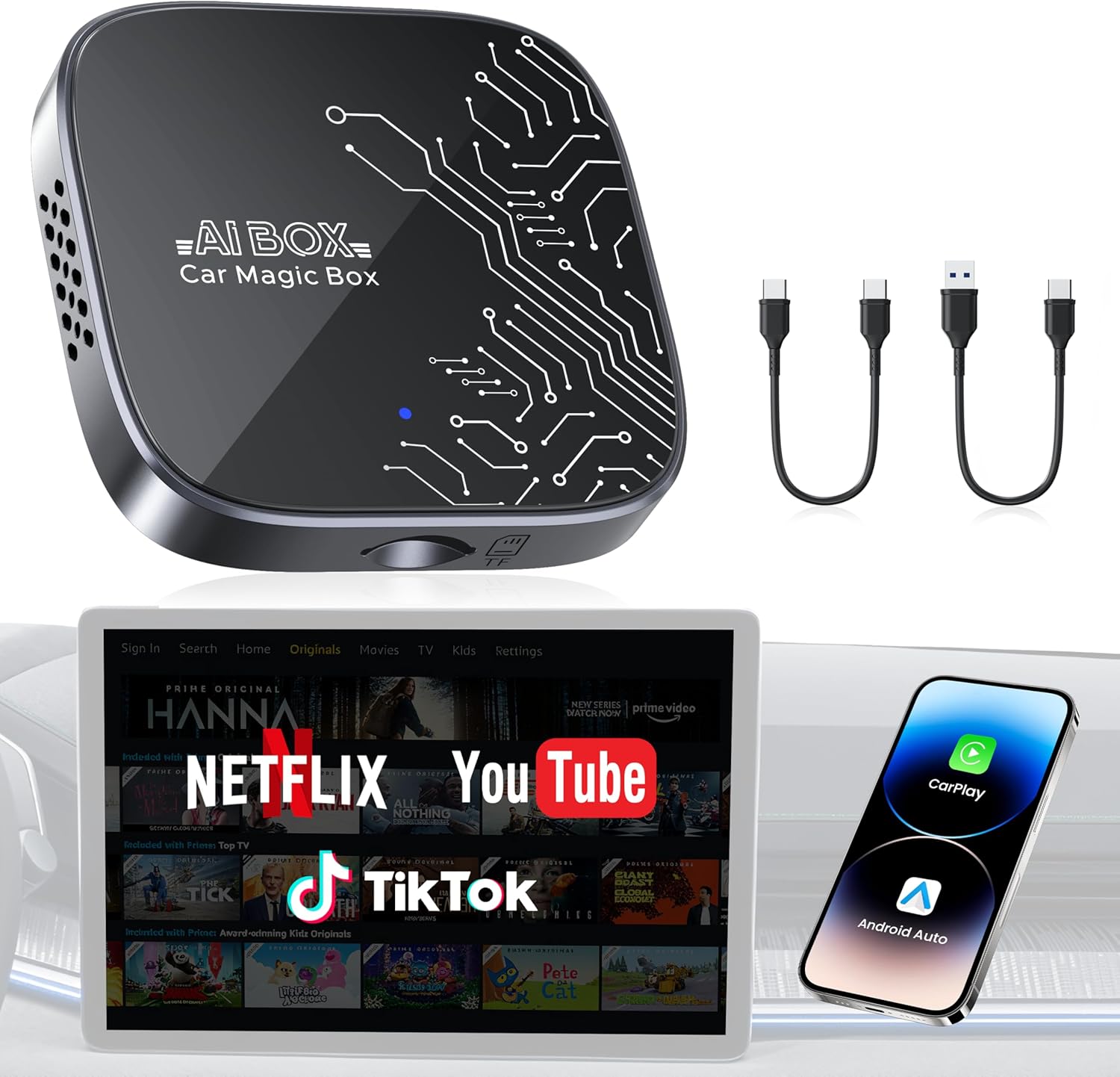 4-in-1 Wireless CarPlay Magic Box (Streaming + Android OS)