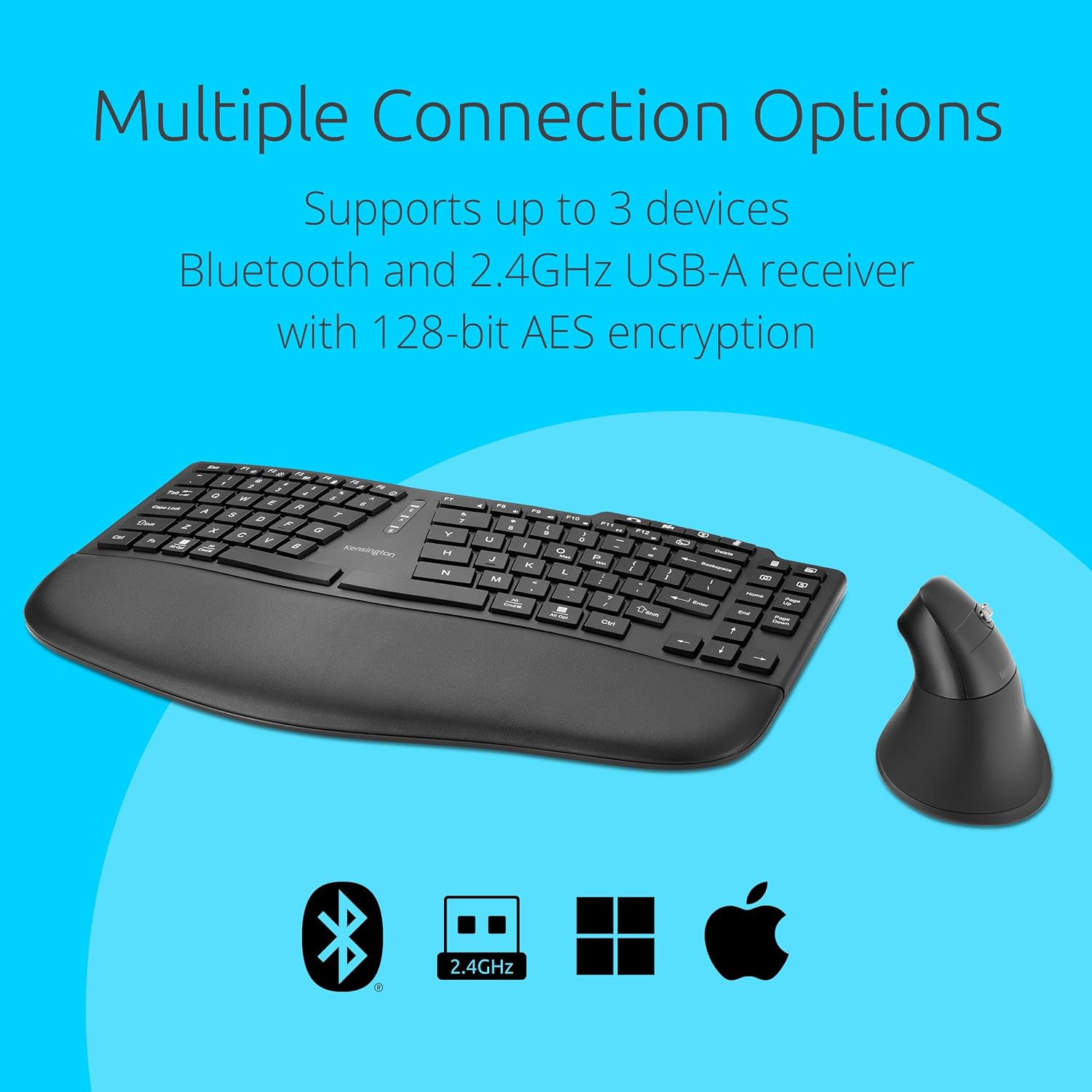 Kensington Ergonomic Wireless Keyboard and Vertical Mouse Combo thumbnail 2