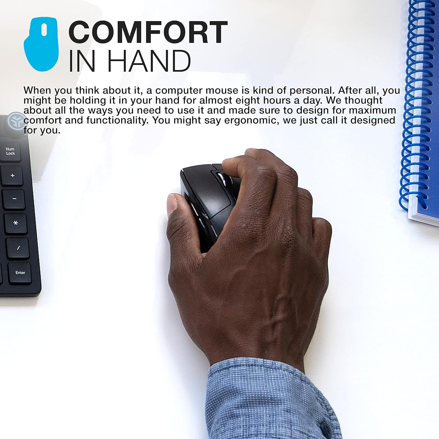 JLab Rechargeable Full-Size Wireless Mouse thumbnail 3