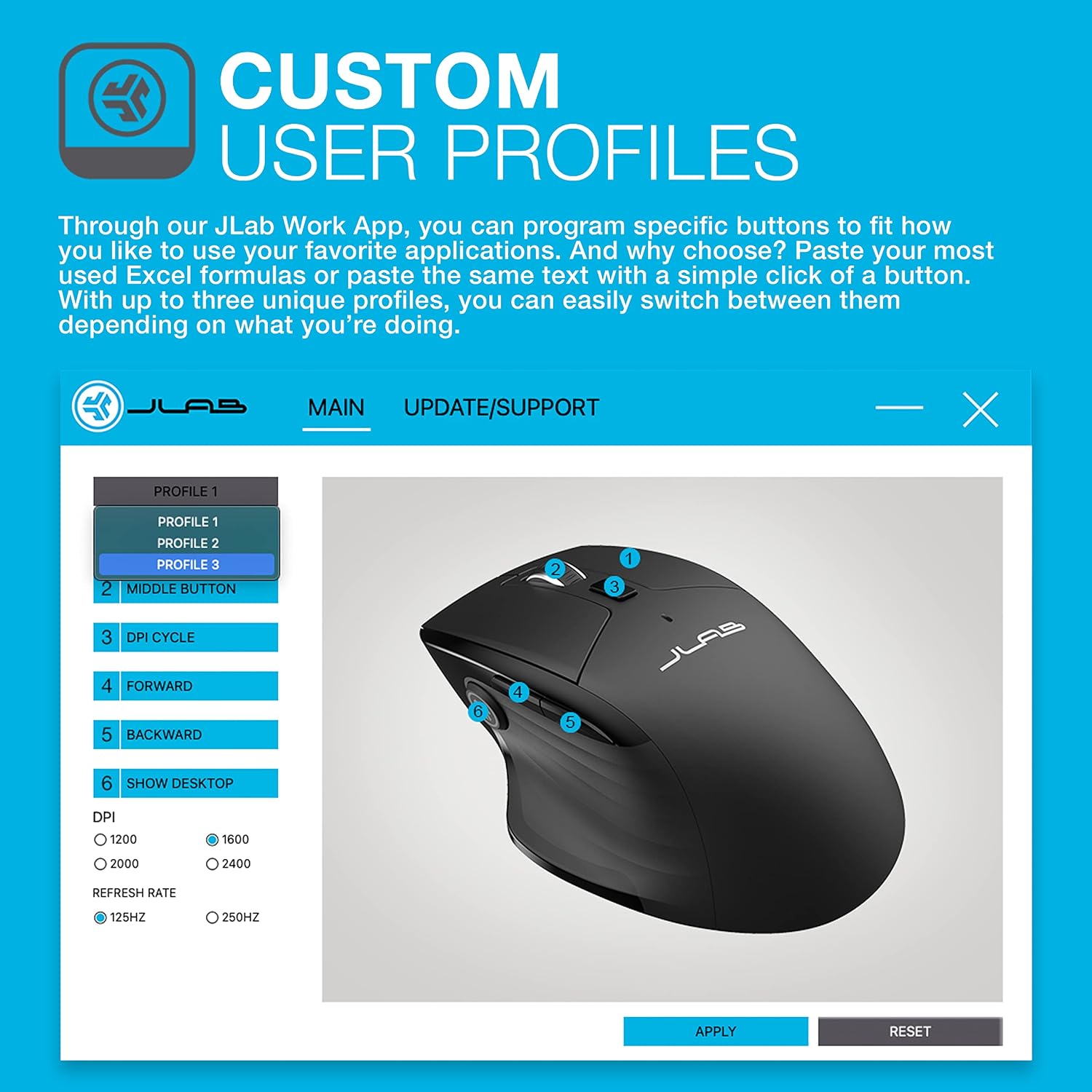 JLab Rechargeable Full-Size Wireless Mouse thumbnail 5