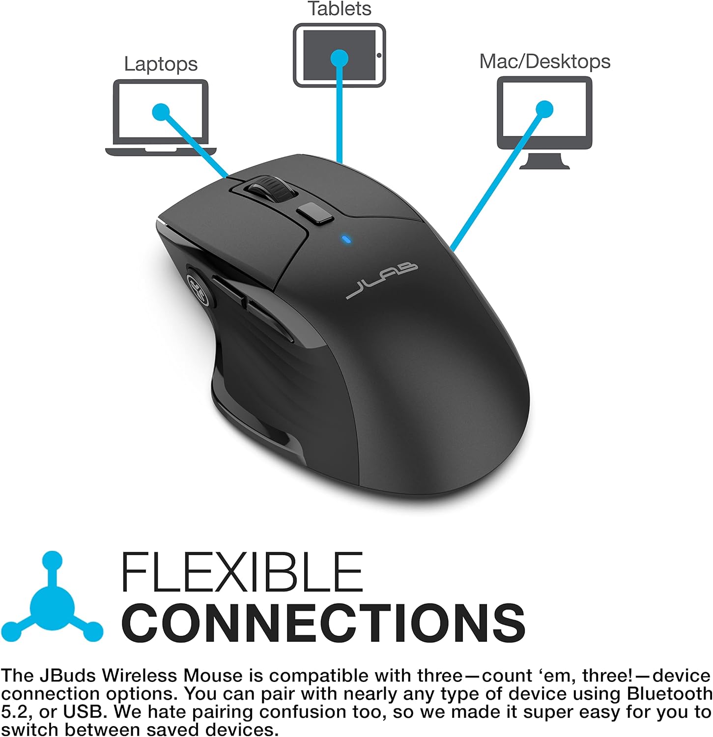 JLab Rechargeable Full-Size Wireless Mouse thumbnail 6